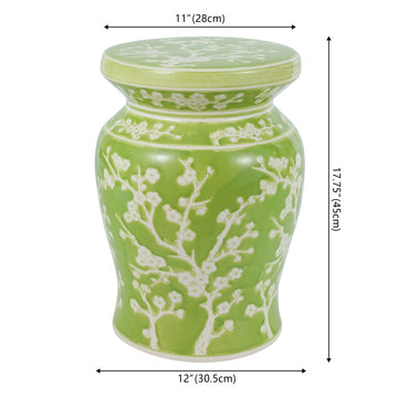 Cherry Blossom 17.75" Ceramic Garden Stool - JONATHAN Y